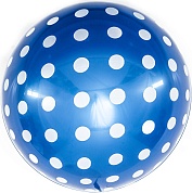 Шар (18''/46 см) Сфера 3D, Deco Bubble, Белые точки, Синий, 1 шт. в упак.