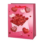 Пакет подарочный, Воздушные шары-сердечки, Дизайн №1, с блестками, 23*18*8,5 см, 1 шт.