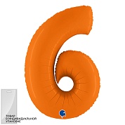 Шар (40''/102 см) Цифра, 6, Оранжевый, Сатин, 1 шт. в уп. 