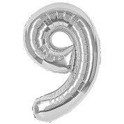 Шар (40''/102 см) Цифра, 9, Серебро, 1 шт. в уп.