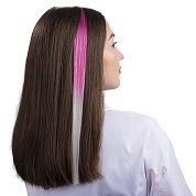 Цветная прядь для волос, Двухцветная, на заколке, 5,5 гр., Ярко-розовый/Белый, 50*3,3 см, 1 шт. 