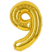 Шар (40''/102 см) Цифра, 9, Золото, 1 шт. в уп.