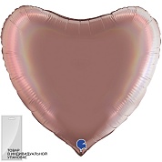Шар (36''/91 см) Сердце, Розовое Золото, Голография, 1 шт. в уп.