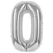 Шар (40''/102 см) Цифра, 0, Серебро, 1 шт. в уп.