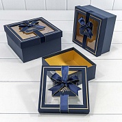 Набор коробок С окошком и бантом, Темно-синий, 19*19*9,5 см, 3 шт. 