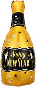 Шар (38''/97 см) Фигура, Бутылка Шампанское, С Новым Годом! (бокалы), Золото, 1 шт.