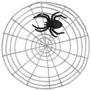 Декоративное украшение, Паук на паутине, 11,5*10 см / 35 см, Черный/Серебро, 1 шт.