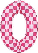 Шар (34''/86 см) Цифра, 0 Клеточки, Розовый/Фуше, 1 шт. в уп.