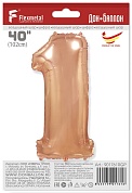 Шар (40''/102 см) Цифра, 1, Розовое Золото, 1 шт. в упак.