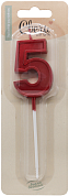 Свеча Цифра, 5 Лаконичная серия, Красный, 5 см, 1 шт. с держат.