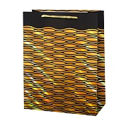 Пакет подарочный, Золотой узор на черном, Дизайн №2, Металлик, 32*26*10 см, 1 шт.