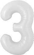 Шар с клапаном (16''/41 см) Мини-цифра, 3, Белый, 1 шт. 
