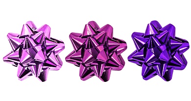 Бант Звезда, Микс 3 цвета, Розовый/Фуксия/Фиолетовый, Металлик, 7,6 см, 6 шт.
