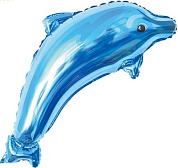 Шар с клапаном (17''/43 см) Мини-фигура, Дельфин, Голубой, 1 шт.