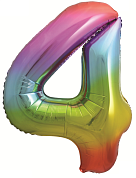 Шар (34''/86 см) Цифра, 4, Яркая радуга, Градиент, 1 шт. в упак.