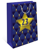 Пакет подарочный, 23 Февраля (золотая звезда), Синий, 22*18*10 см, 1 шт.