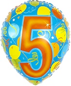 Шар (18''/46 см) Цифра, 5 Праздничная, 1 шт.
