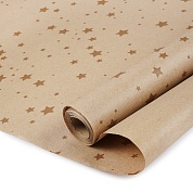 Упаковочная бумага, Крафт 50гр (0,6*10 м) Звезды, Кофейный, 1 шт.