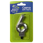 Свеча Цифра, 6 Грани, Серебро, Металлик, 7,5 см, 1 шт.