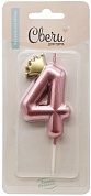Свеча Цифра, 4 Золотая корона, Розовый, Металлик, 7 см, 1 шт. с держат.