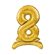 Шар (32''/81 см) Цифра, 8 на подставке, Золото, 1 шт. в уп.