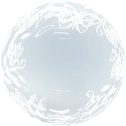 Шар (18''/46 см) Сфера 3D, Deco Bubble, Цветы и бабочки, Прозрачный, 1 шт.