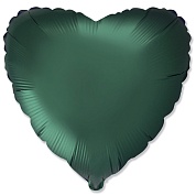 Шар (18''/46 см) Сердце, Темно-зеленый, Сатин, 1 шт.