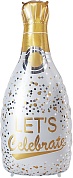 Шар (37''/94 см) Фигура, Бутылка Шампанское, Праздничное конфетти, Белый, 1 шт. 