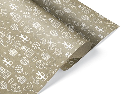 Упаковочная бумага, Крафт 40гр (0,6*10 м) Шары и подарки, 1 шт.