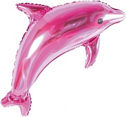 Шар с клапаном (17''/43 см) Мини-фигура, Дельфин, Розовый, 1 шт.