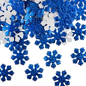 Декоративное украшение Снежинки, фетр, 3 см, Синий, Голография, 100 шт.