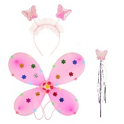Набор (ободок, LED крылья, волшебная палочка), Сверкающая Фея, Розовый, 40,5*32 см, 1 шт. 
