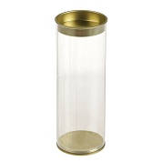 Тубус Цилиндр с крышкой, Прозрачный/Золото, 9,2*25 см, 1 шт.