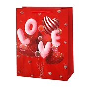 Пакет подарочный, Воздушные шары-сердечки, Дизайн №3, с блестками, 32*26*10 см, 1 шт.