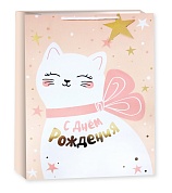 Пакет подарочный, Кошечка с бантом, Металлик, 41*31*12 см, 1 шт.
