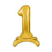 Шар (32''/81 см) Цифра, 1 на подставке, Золото, 1 шт. в уп.