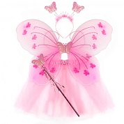 Набор (ободок, крылья, юбочка, волшебная палочка), Фея Бабочка, Розовый, с блестками, 1 шт.