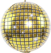 Шар (22''/56 см) Сфера 3D, Сверкающее диско, Золото, 1 шт.