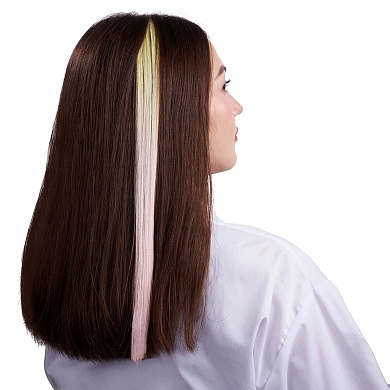 Цветная прядь для волос, Флуоресцентная двухцветная, 5 гр., Желтый/Розовый, 50*3,2 см, 1 шт. 