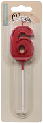 Свеча Цифра, 6 Лаконичная серия, Красный, 5 см, 1 шт. с держат.