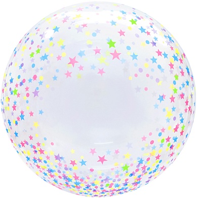 Шар (20''/51 см) Сфера 3D, Deco Bubble, Разноцветные звездочки, Прозрачный, Кристалл, 1 шт. в упак.