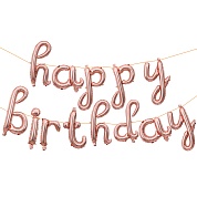 Набор шаров-букв (17''/43 см) Мини-Надпись "Happy Birthday" (изящный курсив), Розовое Золото, 1 шт.