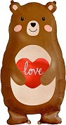 Шар (31''/79 см) Фигура, Мишка с сердцем, 1 шт.
