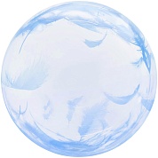 Шар (18''/46 см) Сфера 3D, Deco Bubble, Голубые перья, Прозрачный, Кристалл, 1 шт. в упак.