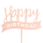 Топпер Happy Birthday (лента), Розовый, 12*15 см, 1 шт.