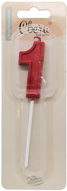 Свеча Цифра, 1 Лаконичная серия, Красный, 5 см, 1 шт. с держат.