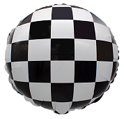 Шар (18''/46 см) Круг, Гоночный флаг, Шахматная клетка, Черный/Белый, 1 шт.