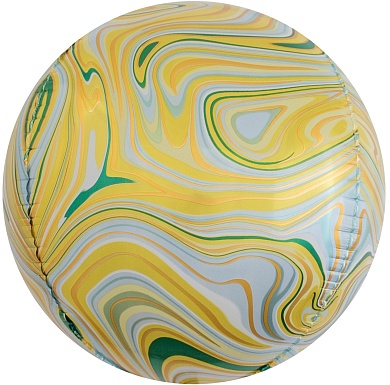 Шар (24''/61 см) Сфера 3D, Мраморная иллюзия, Желтый, Агат, 1 шт.