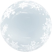 Шар (18''/46 см) Сфера 3D, Deco Bubble, Снежинки, Прозрачный, 1 шт.