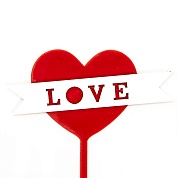 Топпер Сердце, Love (белая лента), Красный, 10*12 см, 1 шт.